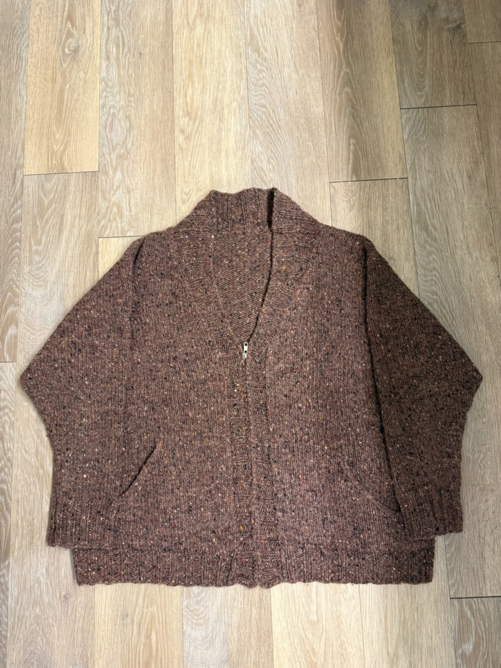 Cozy Brown Speckled Zip-Front Cardigan